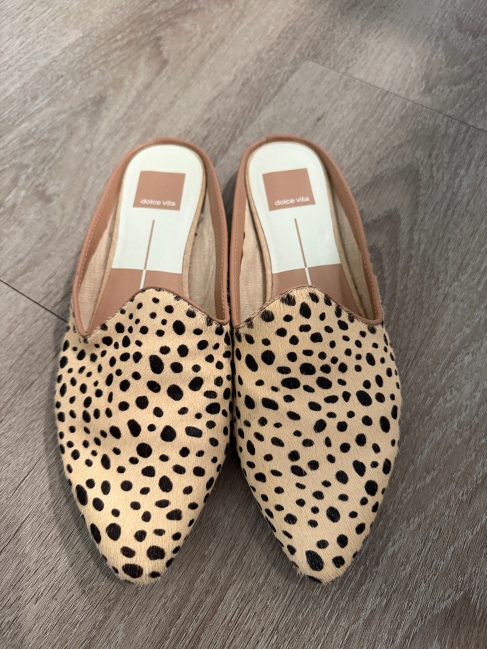 Dolce Vita Cheetah-Print Pointed Mules in Tan and Black